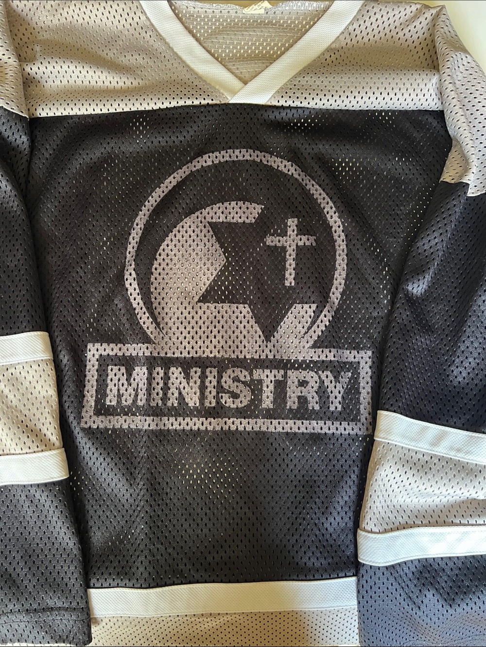 Vintage Ministry Mesh Hockey Jersey - Black and Light Gray